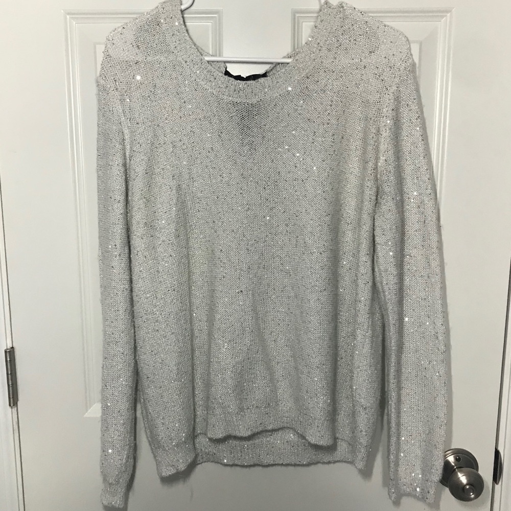 Silver Sequins Long Sleeve Top